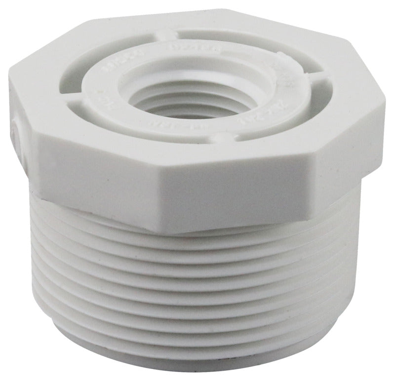GENOVA USA Genova 300 Series 34355 Reducing Bushing, 1-1/2 x 1/2 in, MIP x FIP, White, SCH 40 Schedule