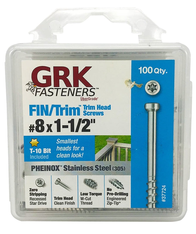 GRK FASTENERS GRK Fasteners 37724 Screw, 1-1/2 in L, Trim Head, Stainless Steel