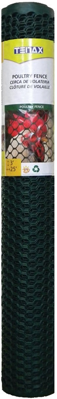 TENAX Tenax 090786 Poultry Fence, 25 ft L, 3 ft W, Hexagonal Mesh, 3/4 x 3/4 in Mesh, Plastic, Green