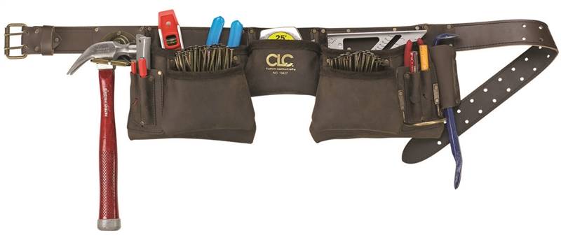HULTAFORS CLC Tool Works Series 19427 Construction Work Apron, 29 to 46 in Waist, Oiled Leather, Brown, 12-Pocket