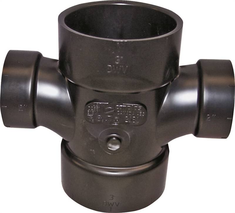 IPEX USA LLC-CANPLAS Canplas 102189BC Reducing Double Sanitary Pipe Tee, 3 x 1-1/2 in, Hub, ABS, Black