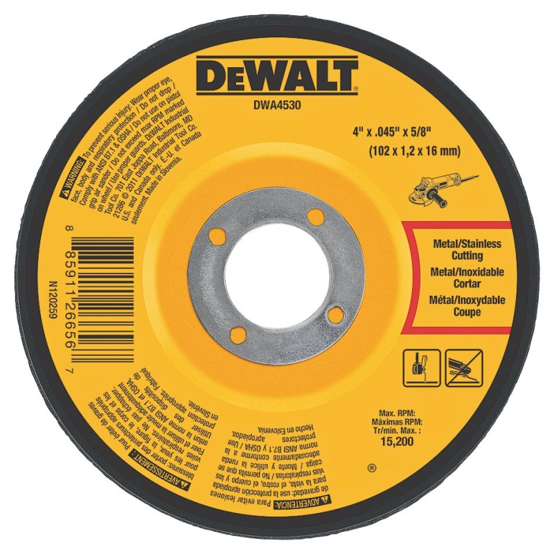 DEWALT DEWALT DWA4530 Cutting Wheel, 4 in Dia, 0.045 in Thick, 5/8 in Arbor, Very Fine, Aluminum Oxide Abrasive TOOLS DEWALT