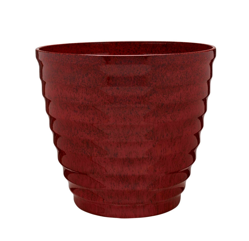 SOUTHERN PATIO Southern Patio HDR-064749 Planter, 14 in Dia, 11-1/2 in H, Round, Beehive Design, Resin, Red