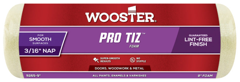 WOOSTER BRUSH Wooster R265-9 Roller Cover, 3/16 in Thick Nap, 9 in L, Foam Cover, Yellow PAINT WOOSTER BRUSH