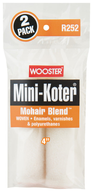 WOOSTER BRUSH Wooster R252-4 Mini Roller Cover, 1/4 in Thick Nap, 4 in L, Mohair/Polyester Cover PAINT WOOSTER BRUSH