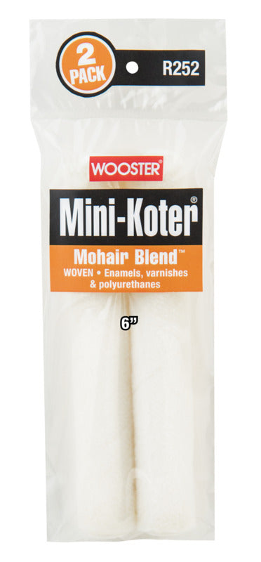 WOOSTER BRUSH Wooster R252-6 Mini Roller Cover, 6 in L, Mohair/Polyester Cover, 2/PK PAINT WOOSTER BRUSH