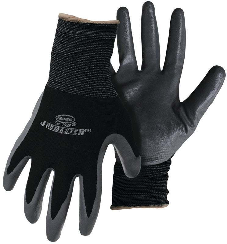 BOSS MFG Boss Grip Series B31191-L Coated Gloves, L, Knit Wrist Cuff, Nitrile Coating, Nylon, Black