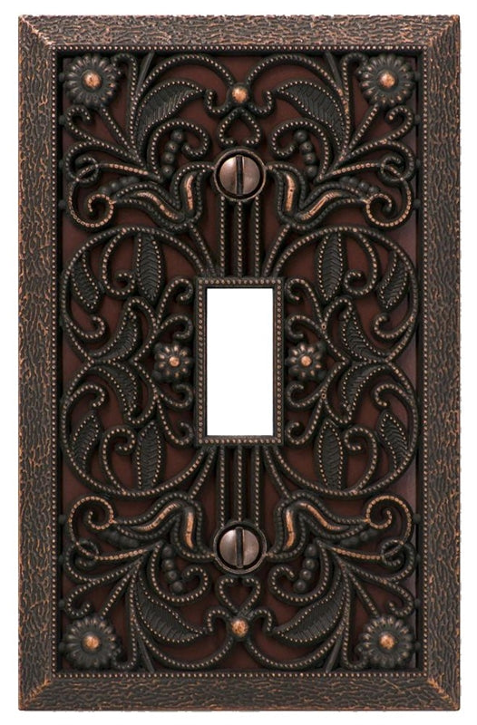 AMERELLE Amerelle Filigree 65TDB Wallplate, 4-1/2 in L, 2-13/16 in W, 1 -Gang, Metal, Aged Bronze