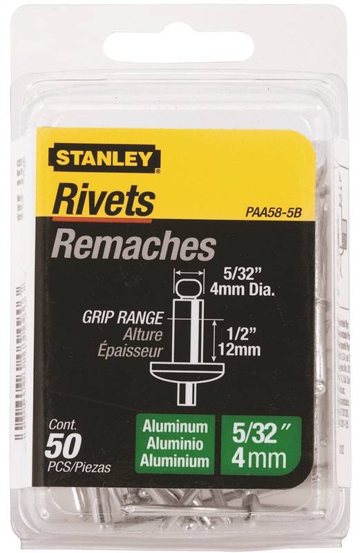 STANLEY STANLEY PAA58-5B Pop Rivet, Reusable, 1/2 in Grip, 5/32, Aluminum, 50/PK HARDWARE & FARM SUPPLIES STANLEY