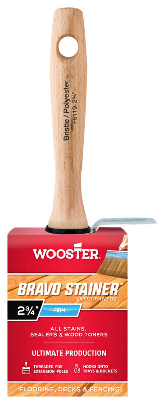 WOOSTER BRUSH Wooster F5119-2 3/4 Paint Brush, White, Hardwood Handle, 2-3/4 in W, Stain Brush
