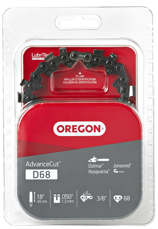 OREGON Oregon AdvanceCut D68 Chainsaw Chain, 18 in L Bar, 0.05 Gauge, 3/8 in TPI/Pitch, 68-Link