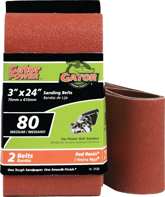 GATOR Gator 3156 Sanding Belt, 3 in W, 24 in L, Aluminum Oxide Abrasive, 80 Grit, Medium TOOLS GATOR