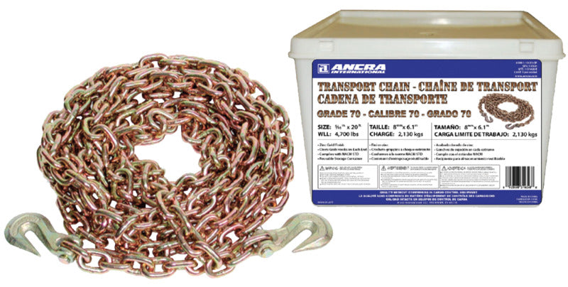 ANCRA Ancra 45881-10-20-SP Transport Chain Assembly with Clevis Hook, 5/16 in, 20 ft L, 4700 lb Working Load, 70 Grade AUTOMOTIVE ANCRA