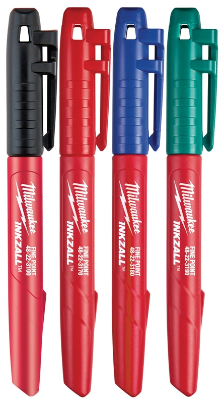 MILWAUKEE Milwaukee INKZALL Series 48-22-3106 Jobsite Marker Set, 1 mm Tip, Black/Blue/Green/Red, 5-1/2 in L