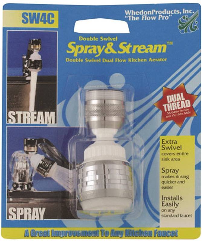 WHEDON PRODUCTS Whedon Spray&Stream SW4F/C Aerator Male x Female, Brass/Plastic, Chrome Plated, 2.2 gpm