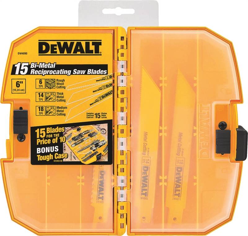 DEWALT DEWALT DW4890 Reciprocating Saw Blade Set, 15-Piece, Bi-Metal, Yellow TOOLS DEWALT