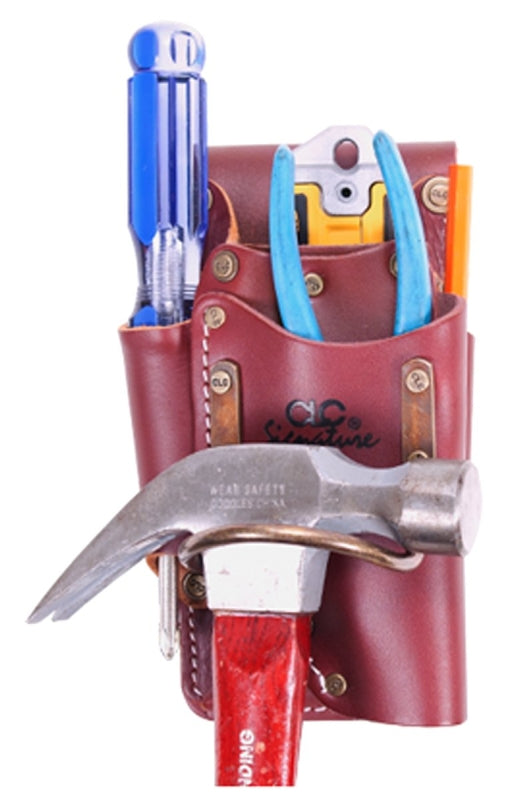 HULTAFORS CLC Signature Elite Series 21465 Heavy-Duty Tape/Tool Holder, 4-Pocket, Leather, Chestnut, 4-1/2 in W, 7-1/2 in H