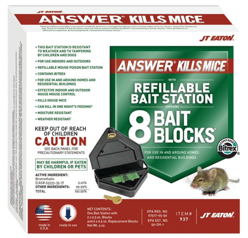 J.T. EATON J.T. Eaton 937 Mouse Killer with Reusable Bait Station, 1 oz Bait, Green