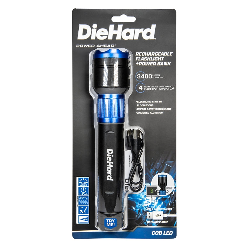 DORCY DieHard 41-6646 Flashlight, 3000 mAh, Lithium, Rechargeable Battery, LED Lamp, 3000, 600 Lumens Lumens, Black/Blue ELECTRICAL DORCY