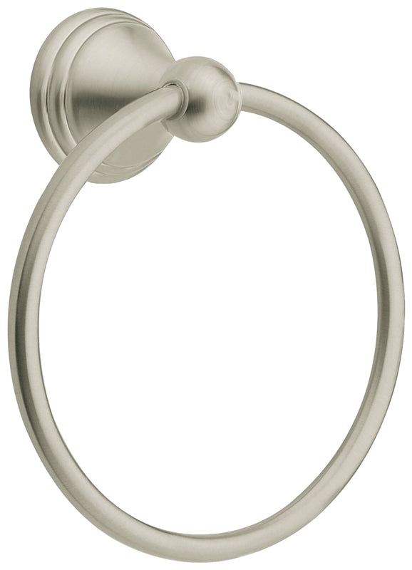 MOEN Moen Preston Series DN8486BN Towel Ring, 6-1/4 in Dia Ring, 22 lb, Brass/Zinc, Brushed Nickel, Screw Mounting