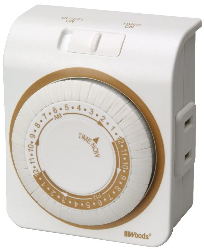 WOODS Woods 50000 Mechanical Timer, 15 A, 125 V, 1875 W, 24 hr Time Setting, 24 On/Off Cycles Per Day Cycle, White ELECTRICAL WOODS