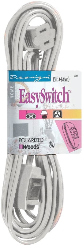 WOODS CCI 359W Extension Cord, 16 AWG Cable, 15 ft L, 10 A, 125 V, White