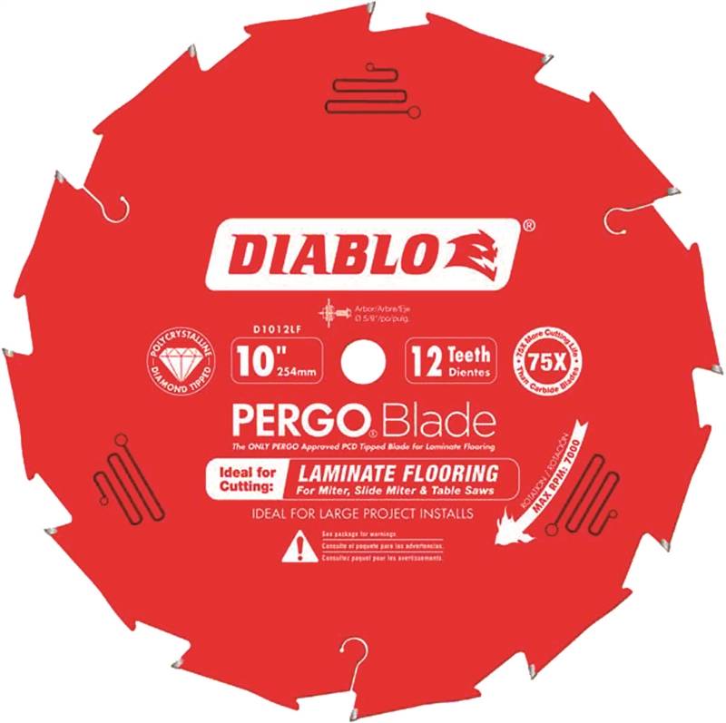 DIABLO Diablo D1012LF Circular Saw Blade, 10 in Dia, 5/8 in Arbor, 12-Teeth, Polycrystalline Diamond Cutting Edge