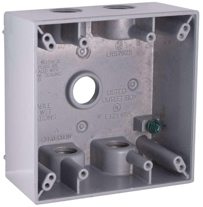 HUBBELL Hubbell 5337-5 Weatherproof Box, 31 cu-in, 5-Outlet, 2-Gang, Aluminum, Gray, Powder-Coated ELECTRICAL HUBBELL