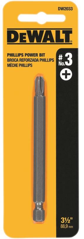 DEWALT DEWALT DW2033 Power Bit Tip, #3 Drive, Phillips Drive, 1/4 in Shank, Hex Shank, 3 1/2 in L, Tool Steel TOOLS DEWALT