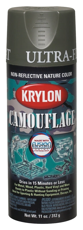 KRYLON Krylon K04293777 Camouflage Spray Paint, Ultra Flat, Olive, 12 oz, Can PAINT KRYLON