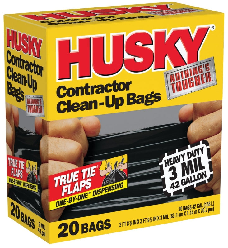POLY-AMERICA Husky HK42WC020B Contractor Clean-Up Bag, 42 gal, Black