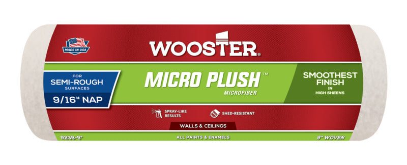 WOOSTER BRUSH Wooster R238-9 Roller Cover, 9/16 in Thick Nap, 9 in L, Microfiber Cloth Cover