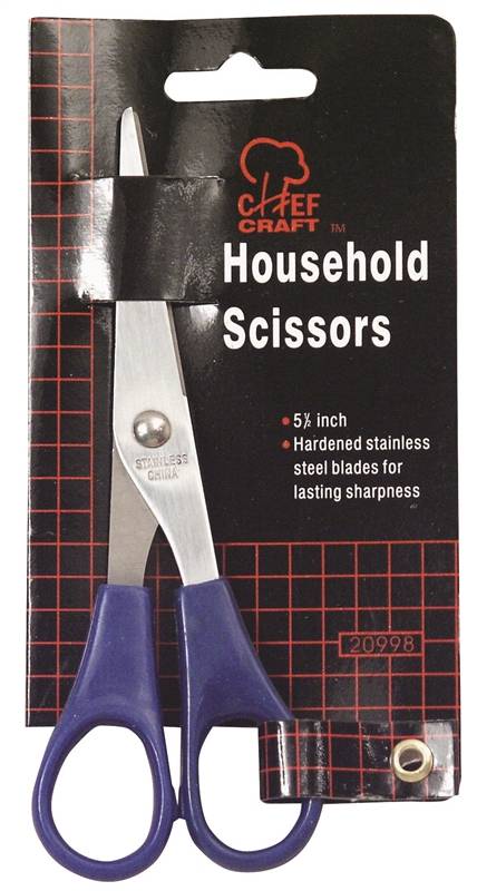 CHEF CRAFT Chef Craft 20998 Household Scissors, 5-1/2 in OAL, Stainless Steel Blade, Contoured Handle, Blue Handle HOUSEWARES CHEF CRAFT