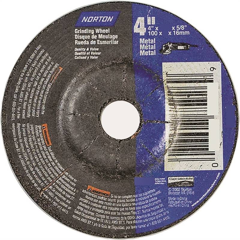 NORTON Norton 66252842014 Grinding Wheel, 4 in Dia, 1/8 in Thick, 5/8 in Arbor, 24 Grit, Extra Coarse, Aluminum Oxide Abrasive TOOLS NORTON