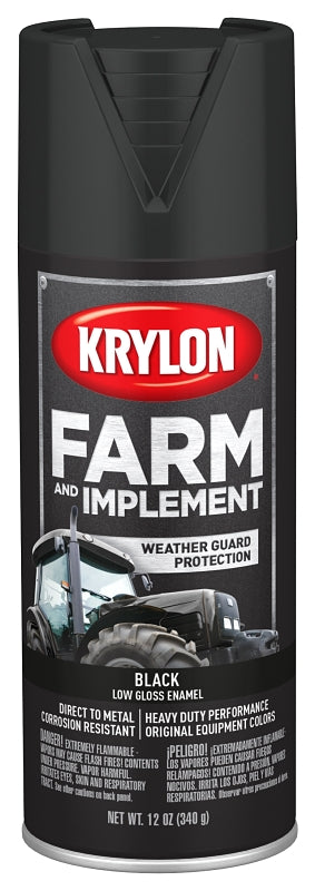 KRYLON Krylon K01935007 Farm Equipment Spray, Low Gloss, Black, 12 oz PAINT KRYLON