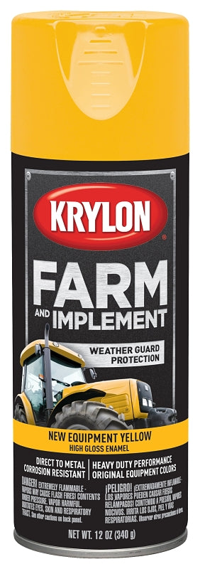 KRYLON Krylon K01944000 Farm Equipment Spray, 12 oz, 20 sq-ft Coverage Area, Oil Base, High-Gloss, Old Equipment CAT Yellow