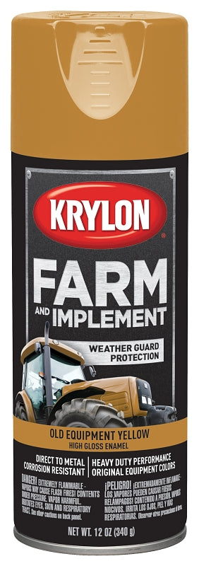 KRYLON Krylon K01953000 Farm Equipment Spray, 12 oz, 20 sq-ft Coverage Area, Lacquer Base, High-Gloss, Old Equipment CAT Yellow PAINT KRYLON