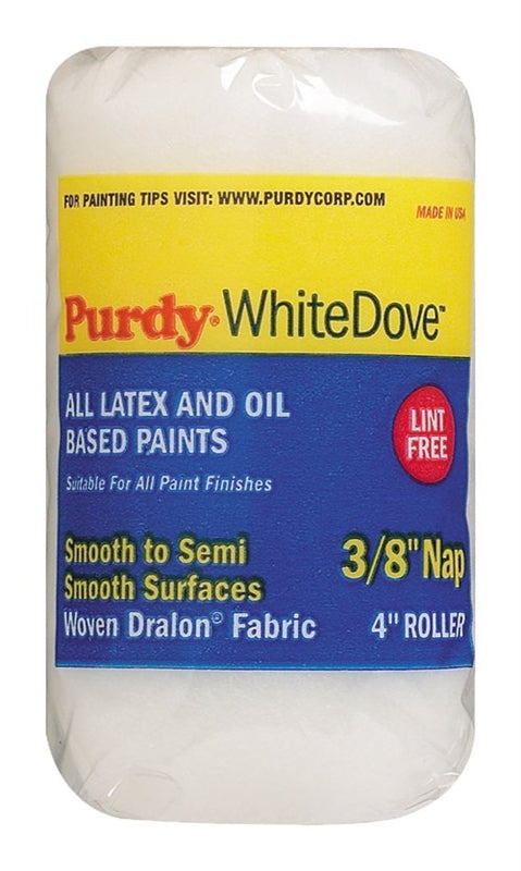 PURDY Purdy White Dove 140786104 Jumbo Mini Roller Cover, 3/8 in Thick Nap, 4 in L, Woven Dralon Fabric Cover, White