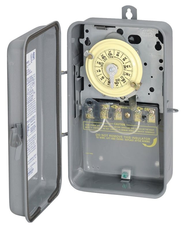 INTERMATIC Intermatic T104R Mechanical Timer Switch, 40 A, 208/277 V, 3 W, 24 hr Time Setting, 12 On/Off Cycles Per Day Cycle, Gray ELECTRICAL INTERMATIC