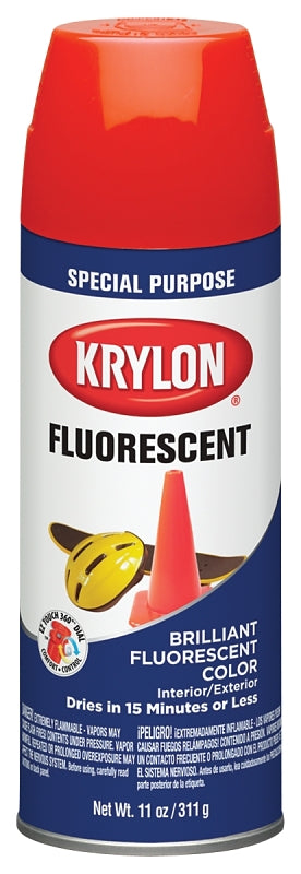 KRYLON Krylon K03101007 Fluorescent Spray Paint, Gloss, Orange/Red, 11 oz, Can PAINT KRYLON