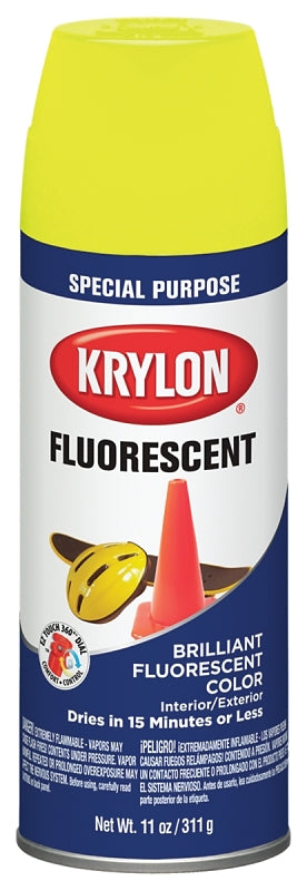 KRYLON Krylon K03104888 Fluorescent Spray Paint, 11 oz Can, 25 sq-ft Coverage Area, Solvent Base, Gloss, Lemon Yellow PAINT KRYLON