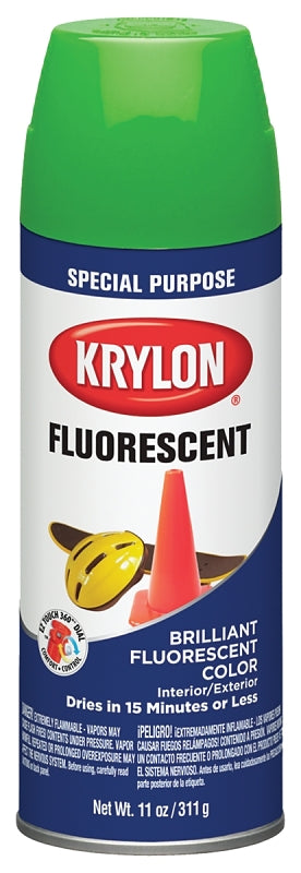 KRYLON Krylon K03106888 Spray Fluorescent Spray Paint, Gloss, Fluorescent Green, 11 oz PAINT KRYLON