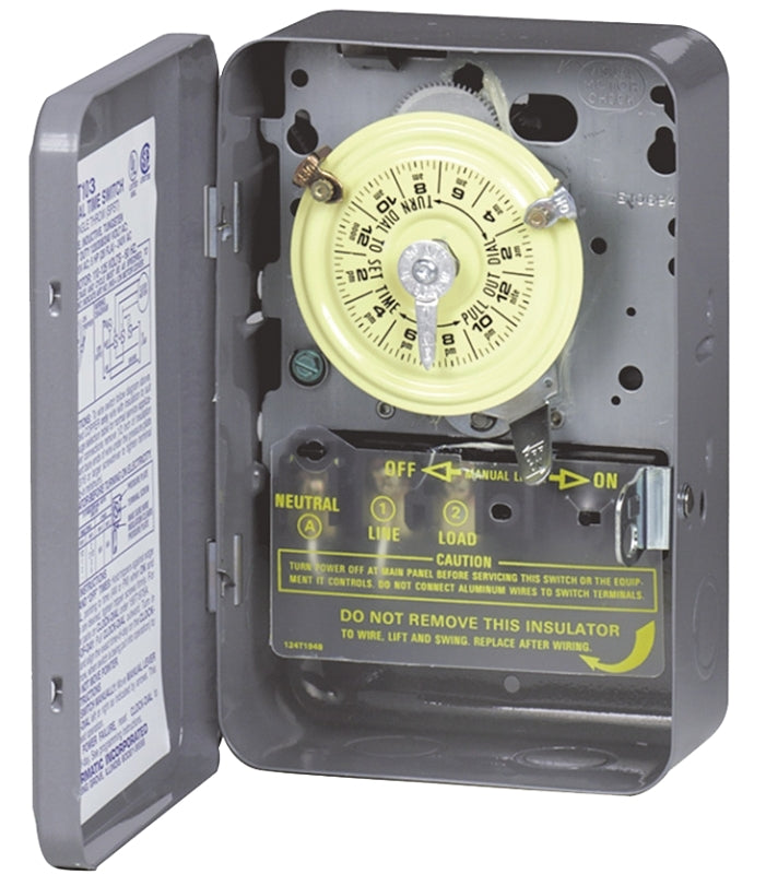 INTERMATIC Intermatic T103 Mechanical Timer Switch, 40 A, 120 V, 3 W, 24 hr Time Setting, Gray, 12 On/Off Cycles Per Day Cycle