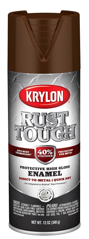 KRYLON Krylon Rust Tough K09263008 Enamel Spray Paint, Gloss, Leather Brown, 12 oz, Can