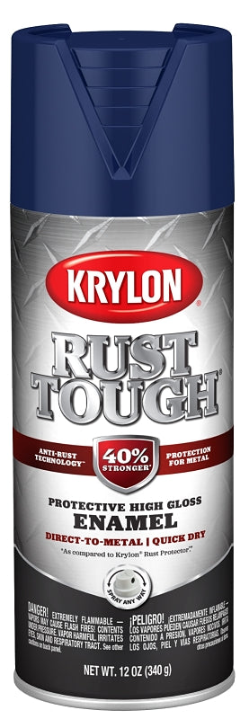 KRYLON Krylon Rust Tough K09265008 Enamel Spray Paint, Gloss, Navy Blue, 12 oz, Can