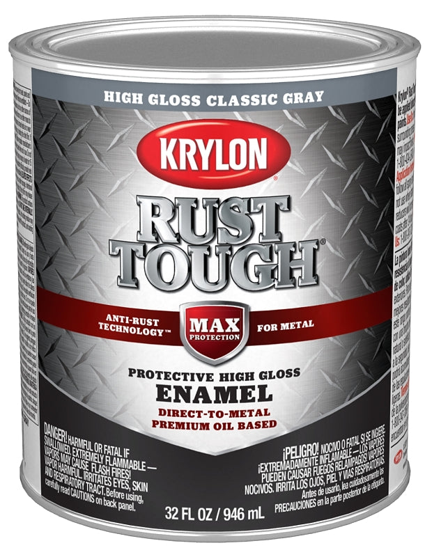 KRYLON Krylon Rust Tough K09716008 Rust Preventative Paint, Gloss, Classic Gray, 1 qt, 400 sq-ft/gal Coverage Area