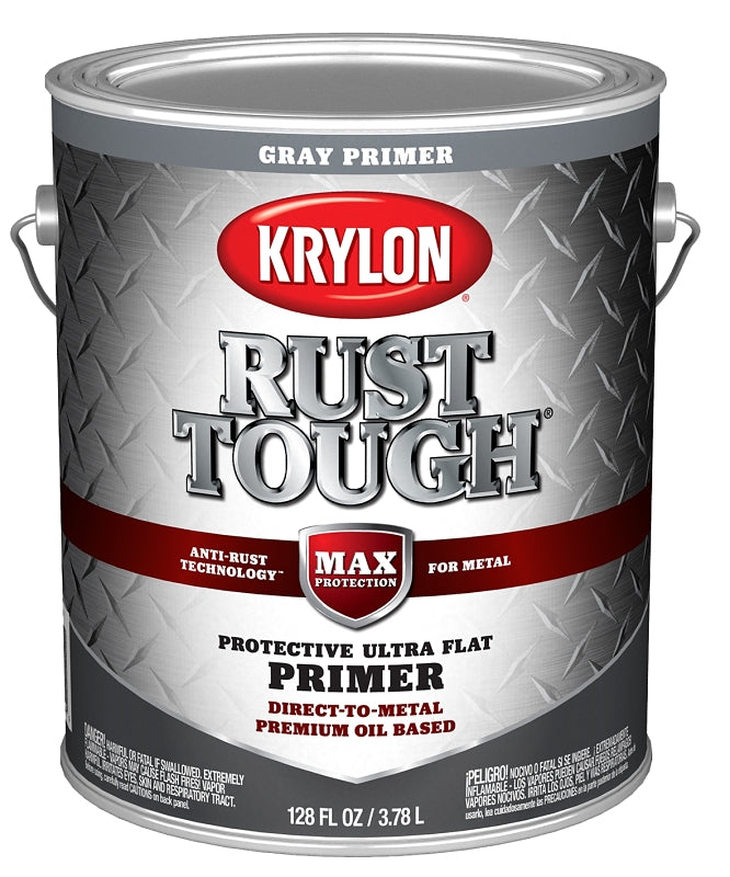 KRYLON Krylon Rust Tough K09765008 Primer, Ultra Flat, Gray, 1 gal