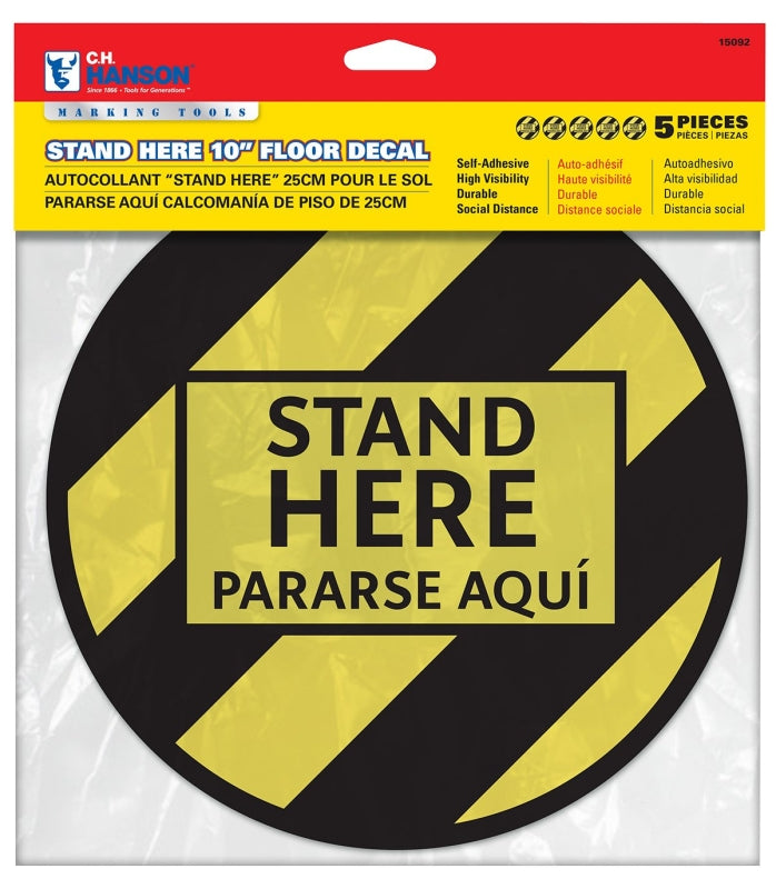 CH HANSON CH Hanson 15092 Stand Here Floor Decal, 10 in W, Black/Yellow