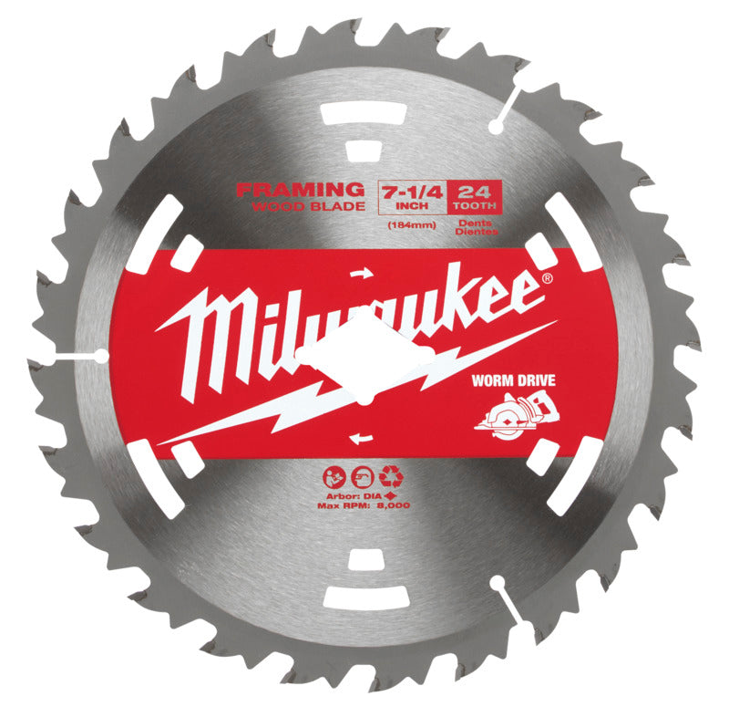 MILWAUKEE Milwaukee 48-41-0713 Circular Saw Blade, 7-1/4 in Dia, 5/8 in Arbor, 24-Teeth, Carbide Cutting Edge TOOLS MILWAUKEE