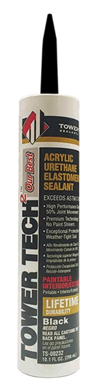 TOWER SEALANTS Tower Sealants TOWER TECH2 TS-00232 Elastomeric Sealant, Black, 7 to 14 days Curing, 40 to 140 deg F, 10.1 fl-oz Tube PAINT TOWER SEALANTS